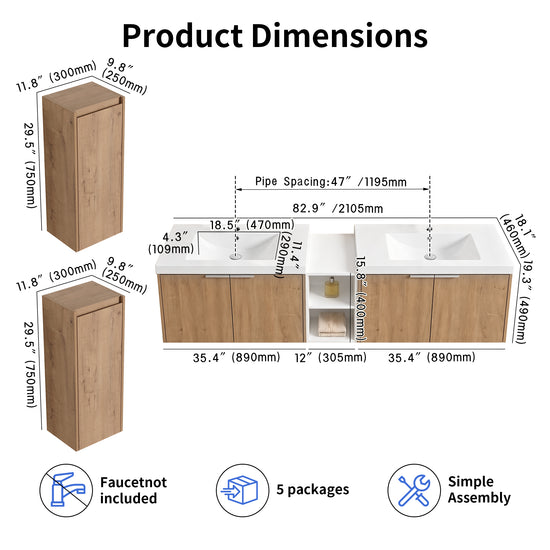 Unitas 60"/72"/84" Floating Vanity Set (RTA)