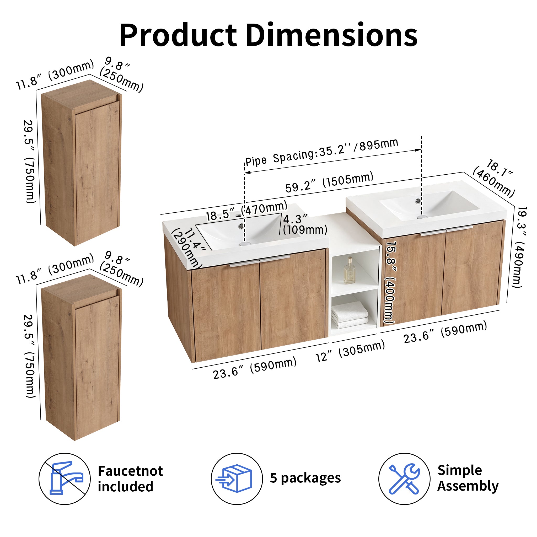 Unitas 60"/72"/84" Floating Vanity Set (RTA)