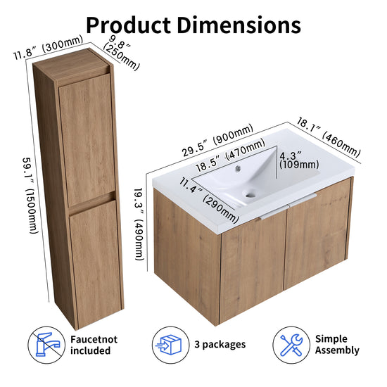 Unitas 24"/30"/36" Floating Vanity Set (RTA)