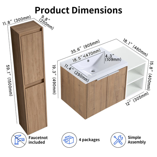 Unitas 36"/42"/48" Floating Vanity Set (RTA)