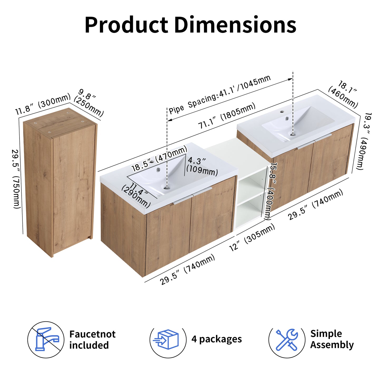 Unitas 60"/72"/84" Floating Vanity Set (RTA)
