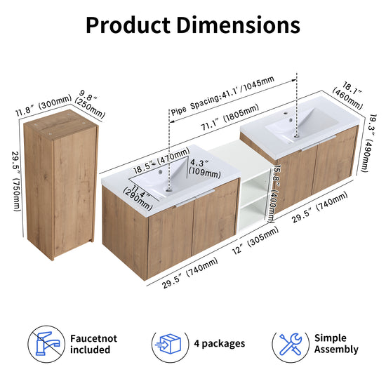 Unitas 60"/72"/84" Floating Vanity Set (RTA)
