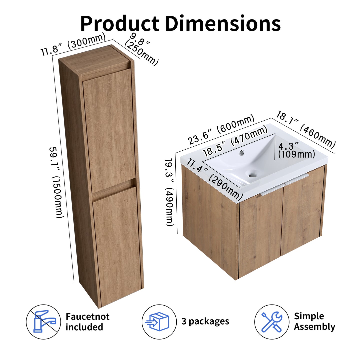 Unitas 24"/30"/36" Floating Vanity Set (RTA)