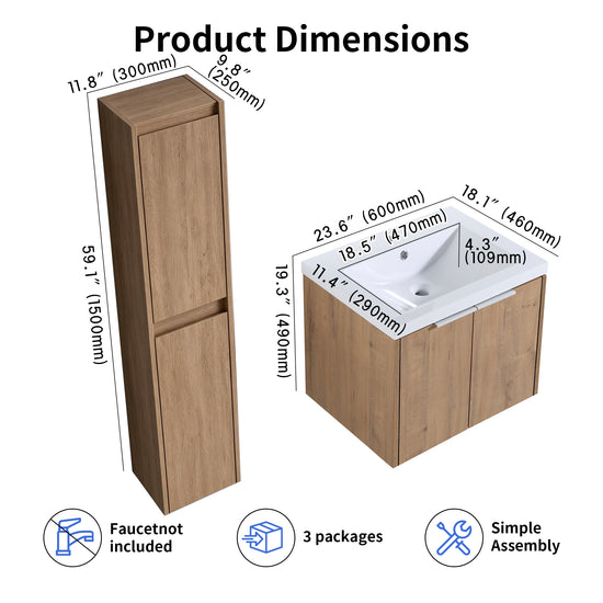 Unitas 24"/30"/36" Floating Vanity Set (RTA)