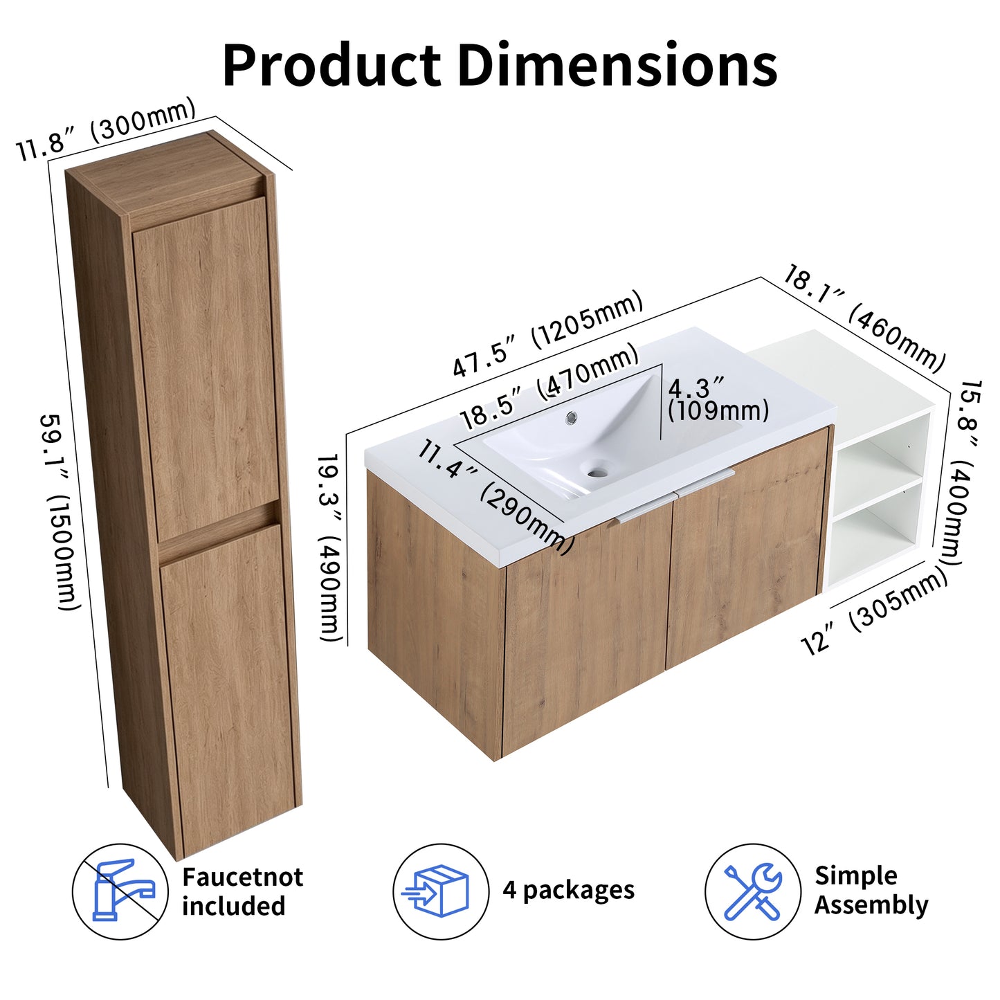 Unitas 36"/42"/48" Floating Vanity Set (RTA)