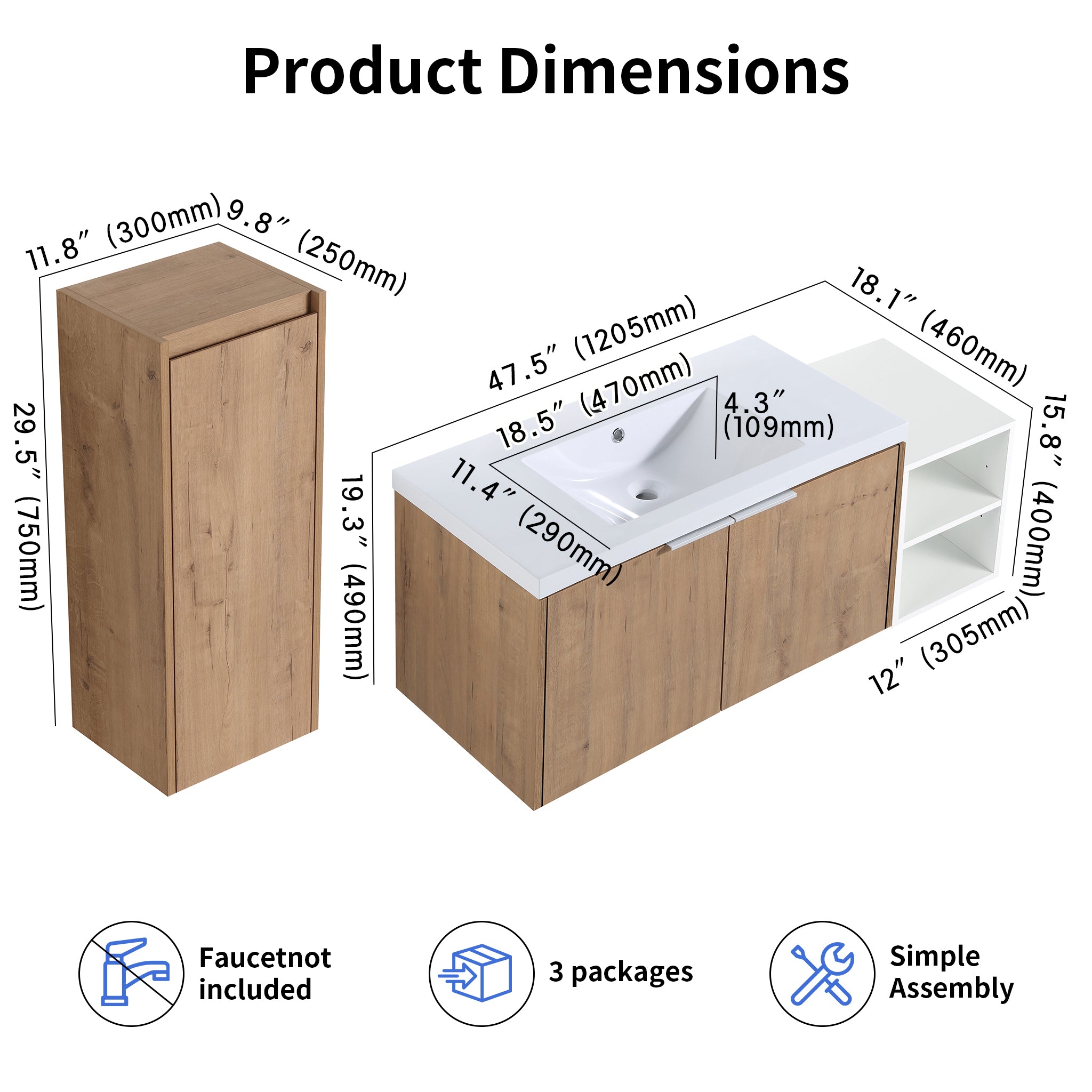Unitas 36"/42"/48" Floating Vanity Set (RTA)