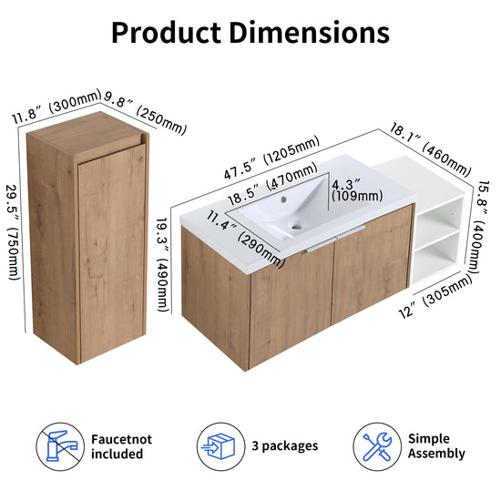 Unitas 36"/42"/48" Floating Vanity Set (RTA)