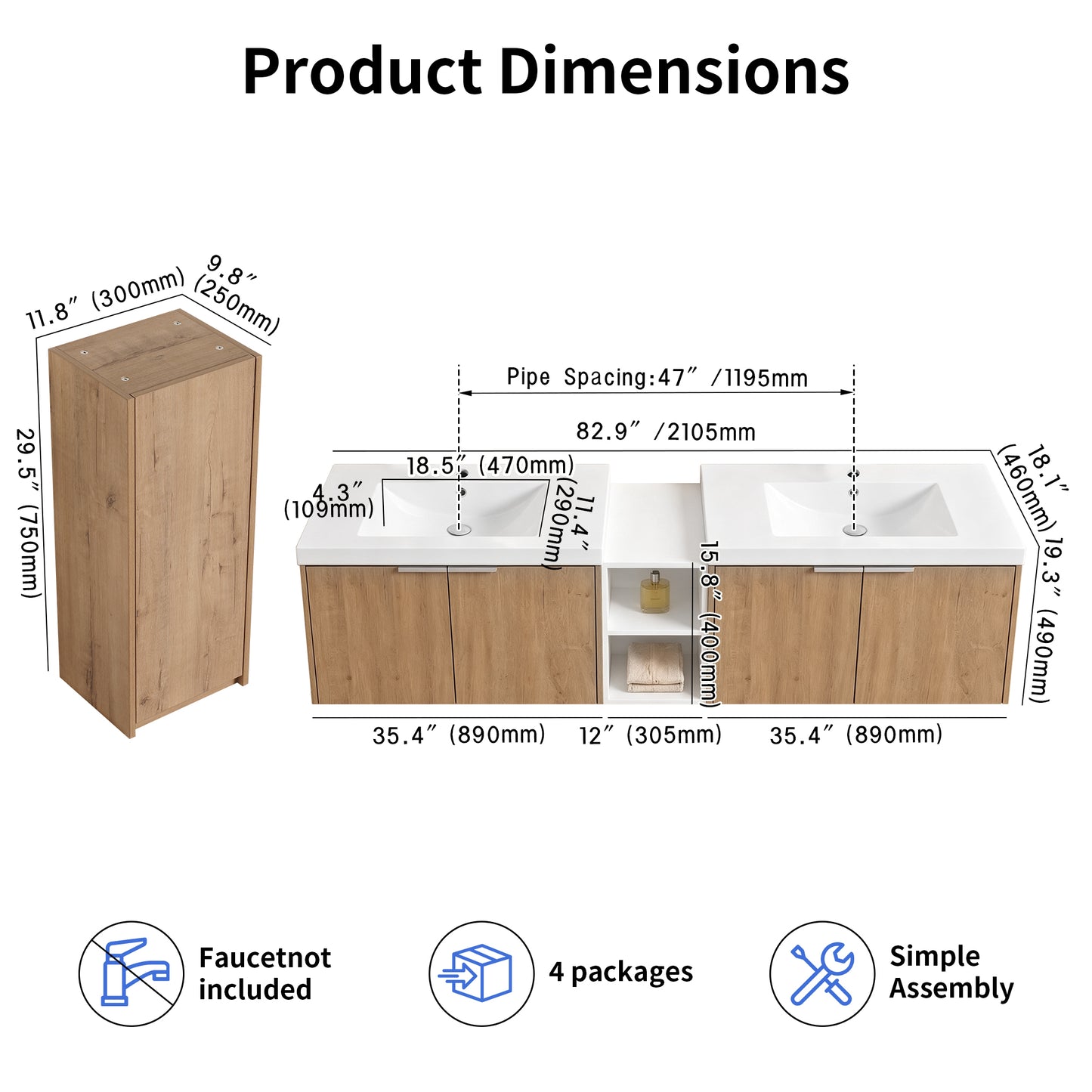 Unitas 60"/72"/84" Floating Vanity Set (RTA)