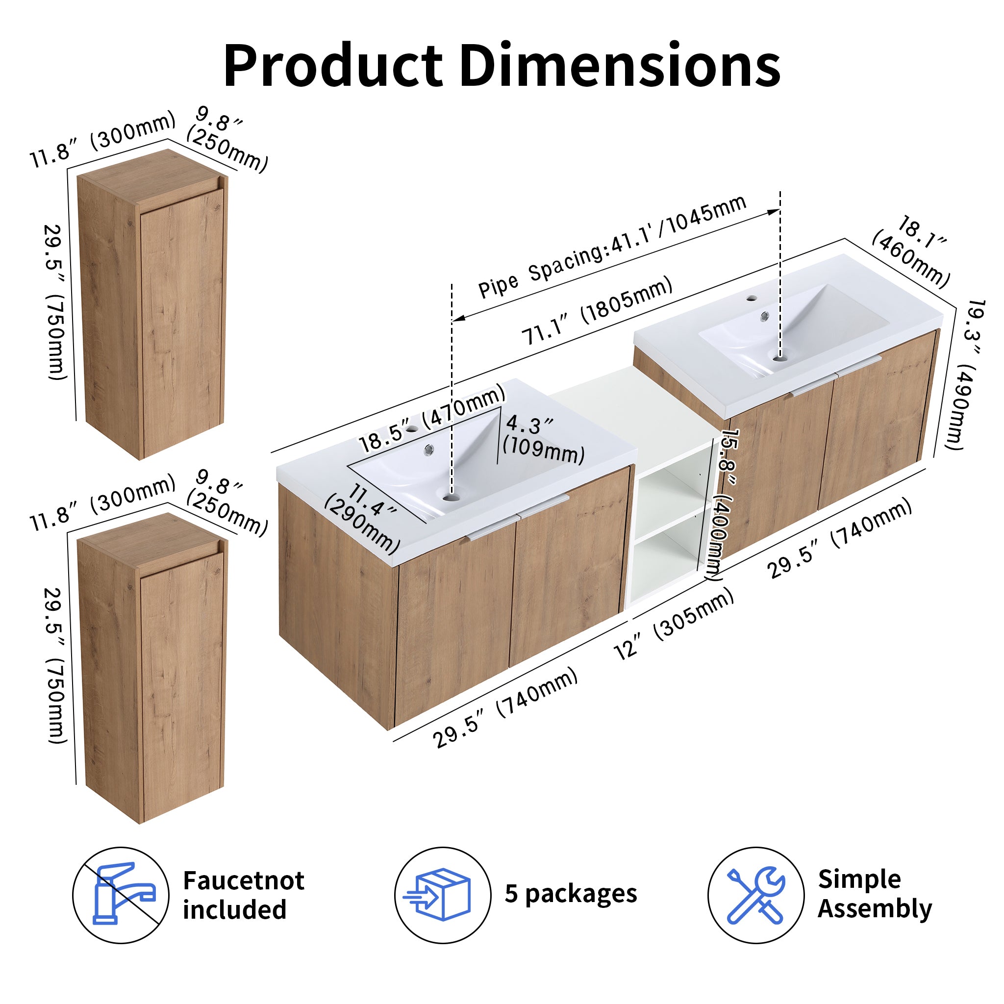 Unitas 60"/72"/84" Floating Vanity Set (RTA)