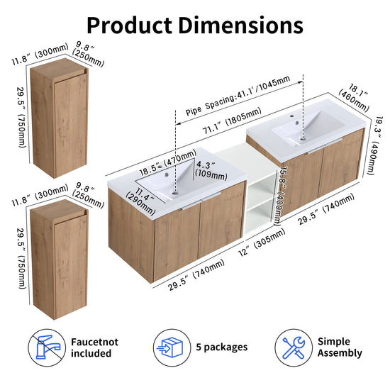 Unitas 60"/72"/84" Floating Vanity Set (RTA)