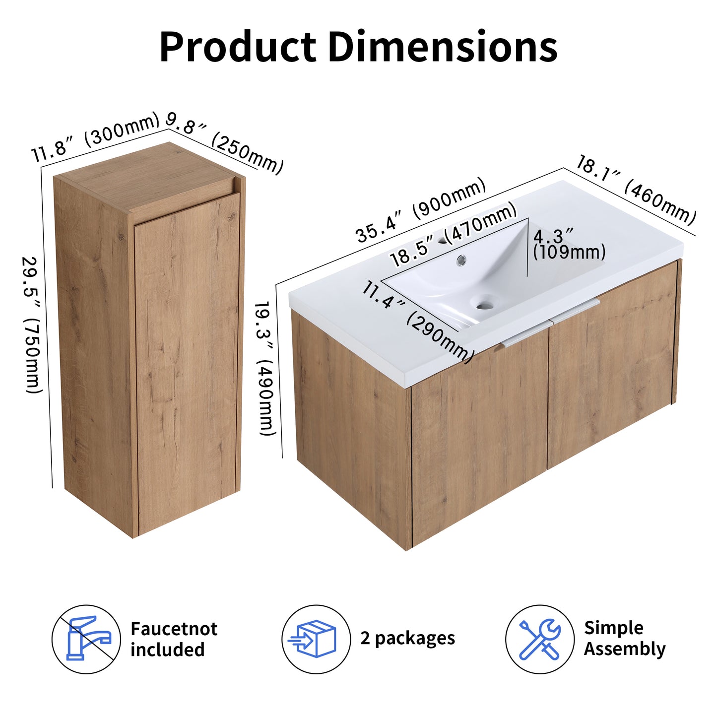 Unitas 24"/30"/36" Floating Vanity Set (RTA)