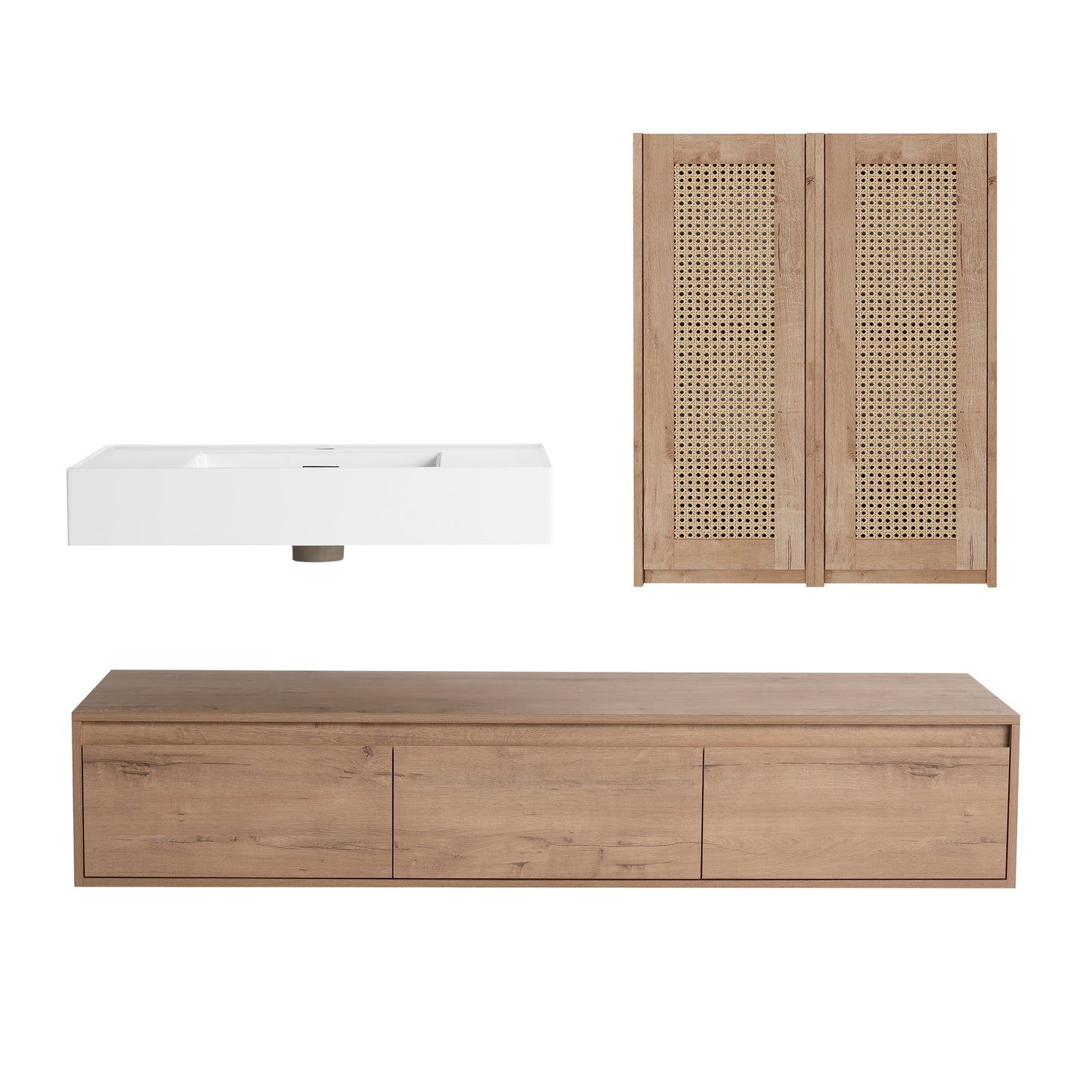 Suspend 60" Wall-Hung Vanity System — Mix & Match Basin & Side Cabinets, 7 Configurations (RTA)