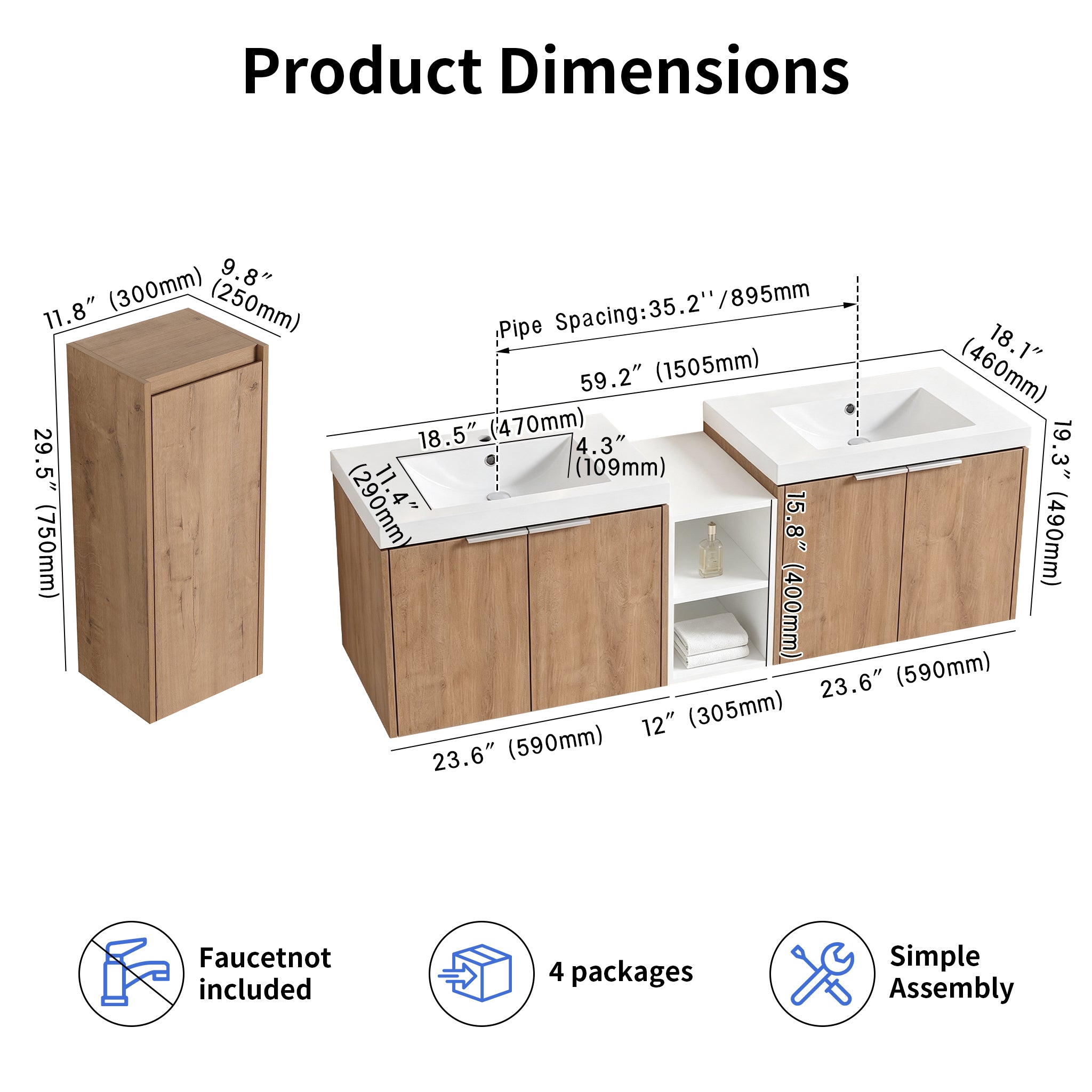 Unitas 60"/72"/84" Floating Vanity Set (RTA)