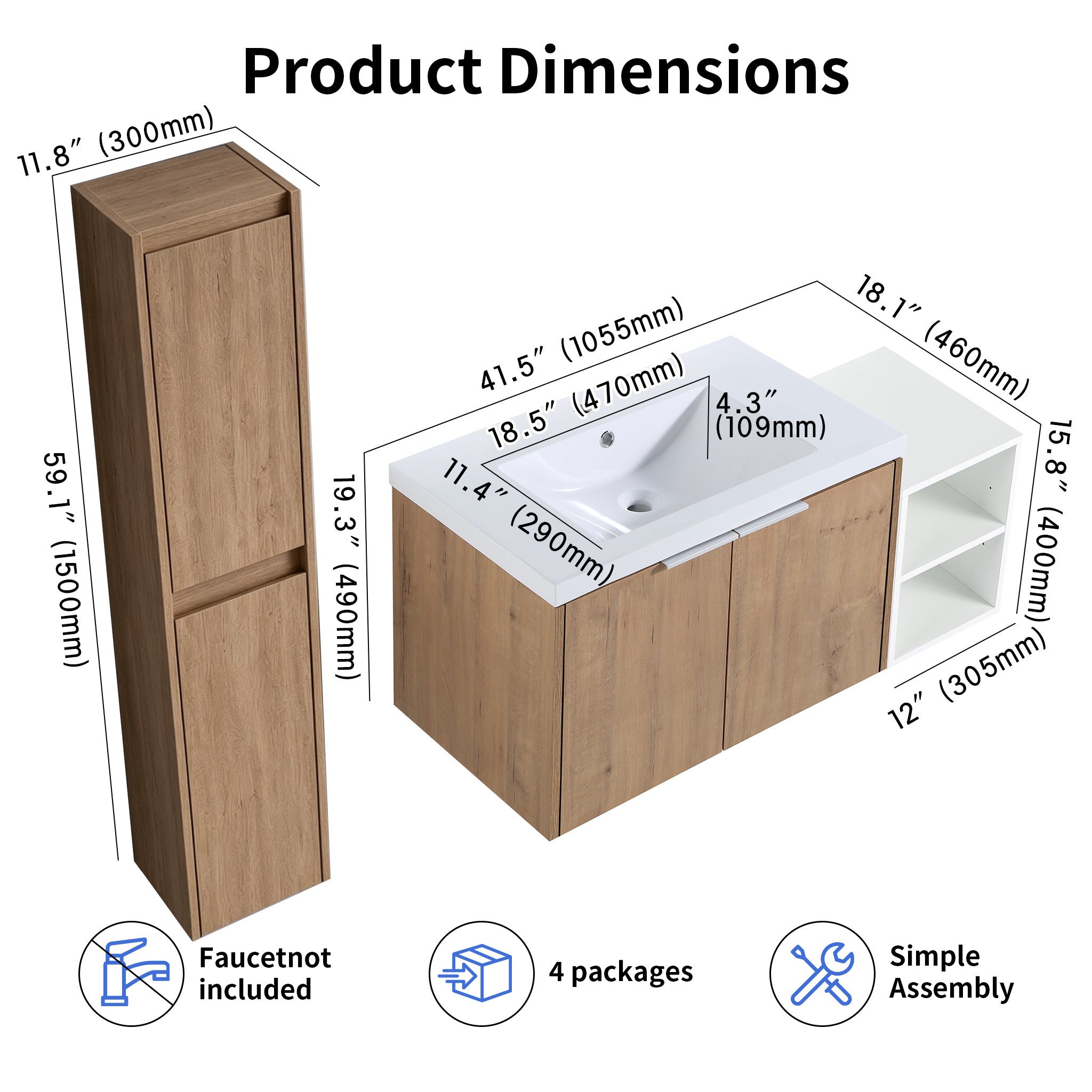 Unitas 36"/42"/48" Floating Vanity Set (RTA)