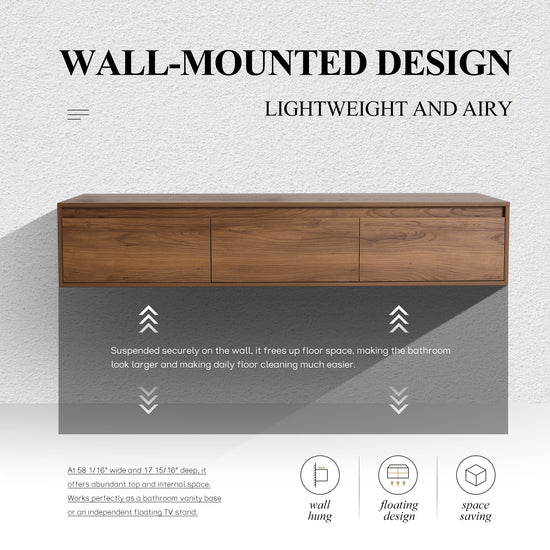 Suspend 60" Wall-Hung Vanity System — Mix & Match Basin & Side Cabinets, 7 Configurations (RTA)