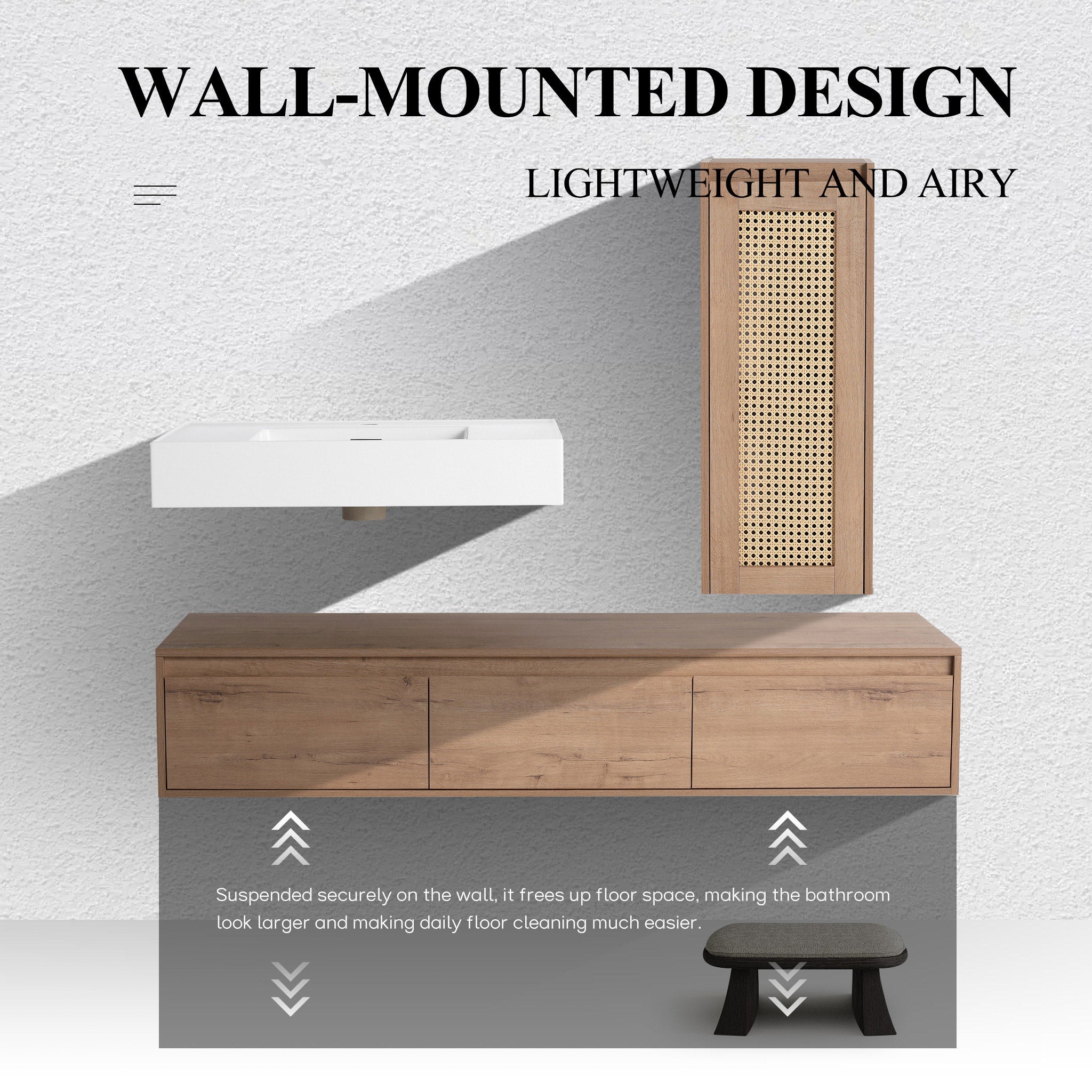 Suspend 60" Wall-Hung Vanity System — Mix & Match Basin & Side Cabinets, 7 Configurations (RTA)