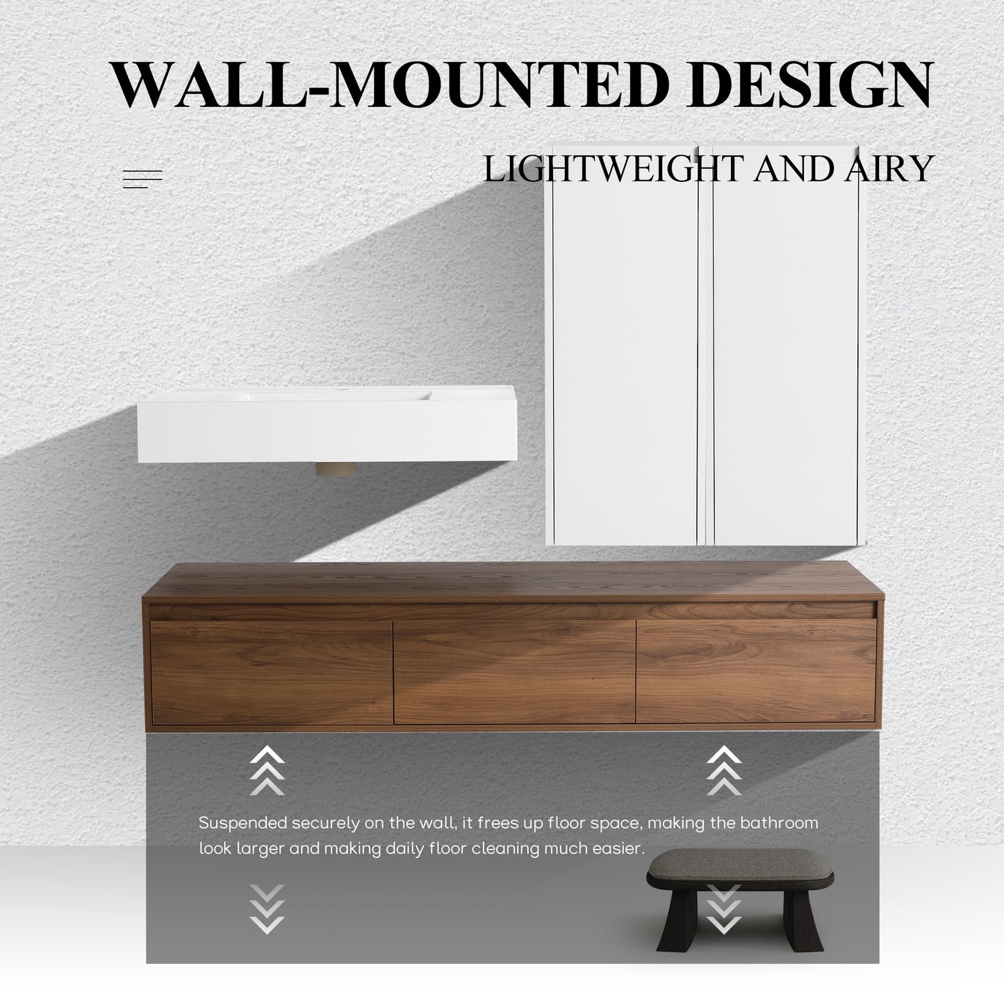 Suspend 60" Wall-Hung Vanity System — Mix & Match Basin & Side Cabinets, 7 Configurations (RTA)