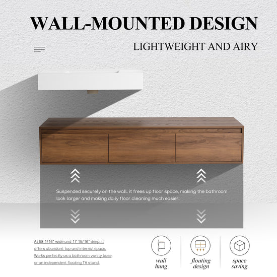 Suspend 60" Wall-Hung Vanity System — Mix & Match Basin & Side Cabinets, 7 Configurations (RTA)