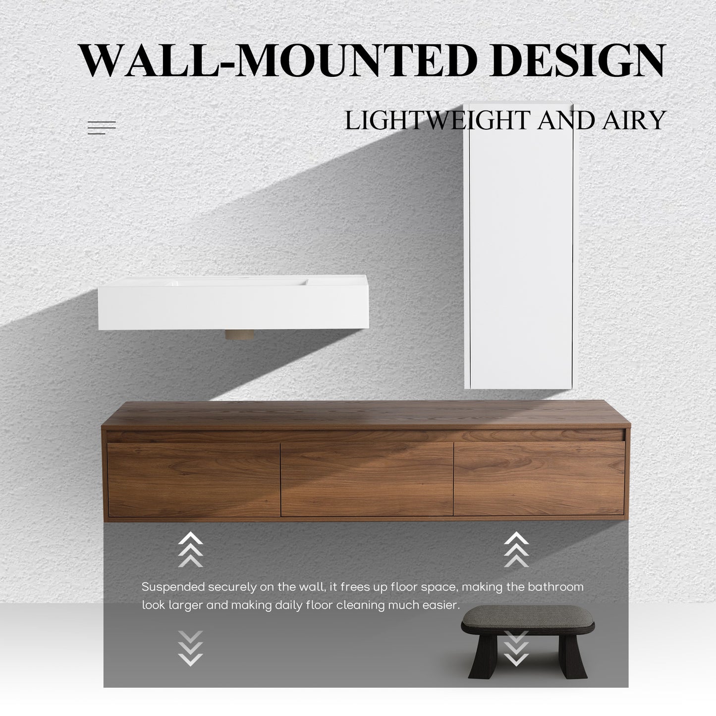 Suspend 60" Wall-Hung Vanity System — Mix & Match Basin & Side Cabinets, 7 Configurations (RTA)