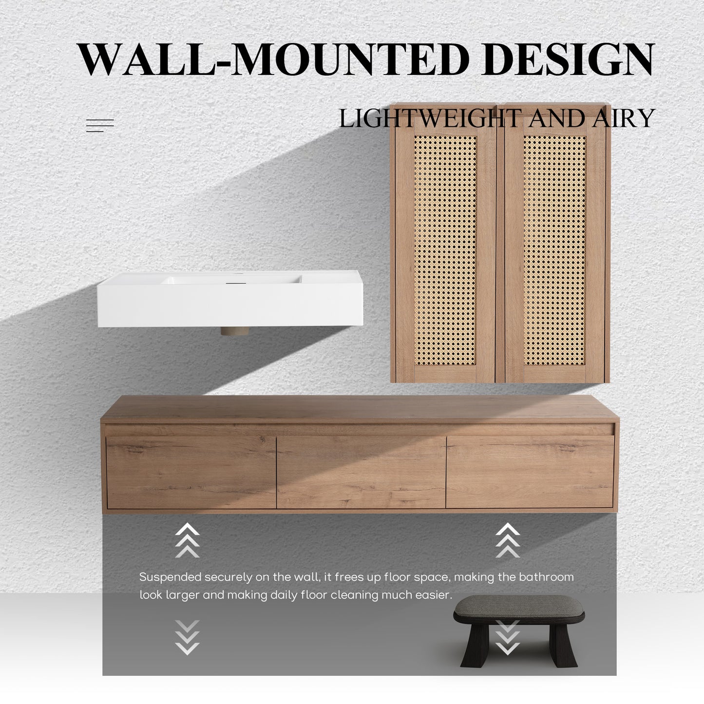 Suspend 60" Wall-Hung Vanity System — Mix & Match Basin & Side Cabinets, 7 Configurations (RTA)