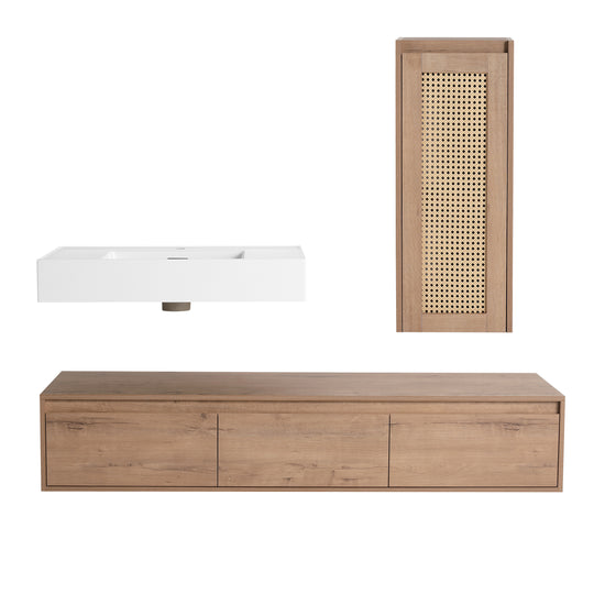 Suspend 60" Wall-Hung Vanity System — Mix & Match Basin & Side Cabinets, 7 Configurations (RTA)