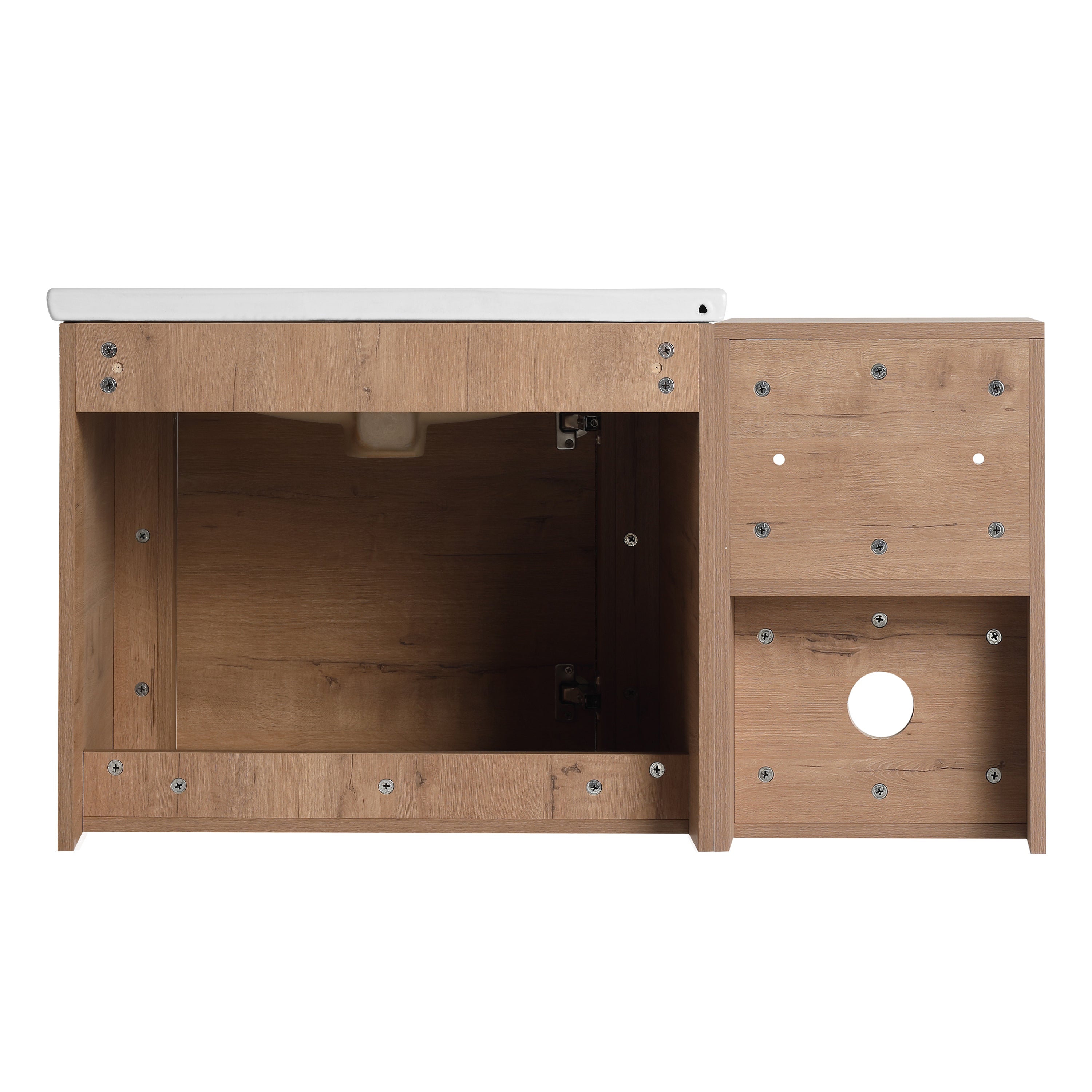Rounded Oak L-Shape Floating Wall Mount Bathroom Vanity