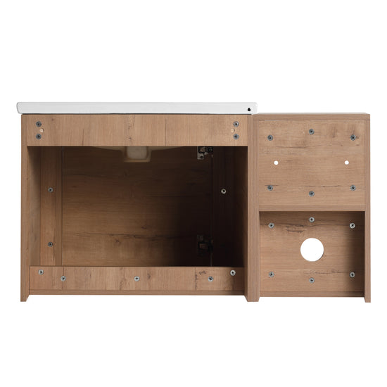 Rounded Oak L-Shape Floating Wall Mount Bathroom Vanity