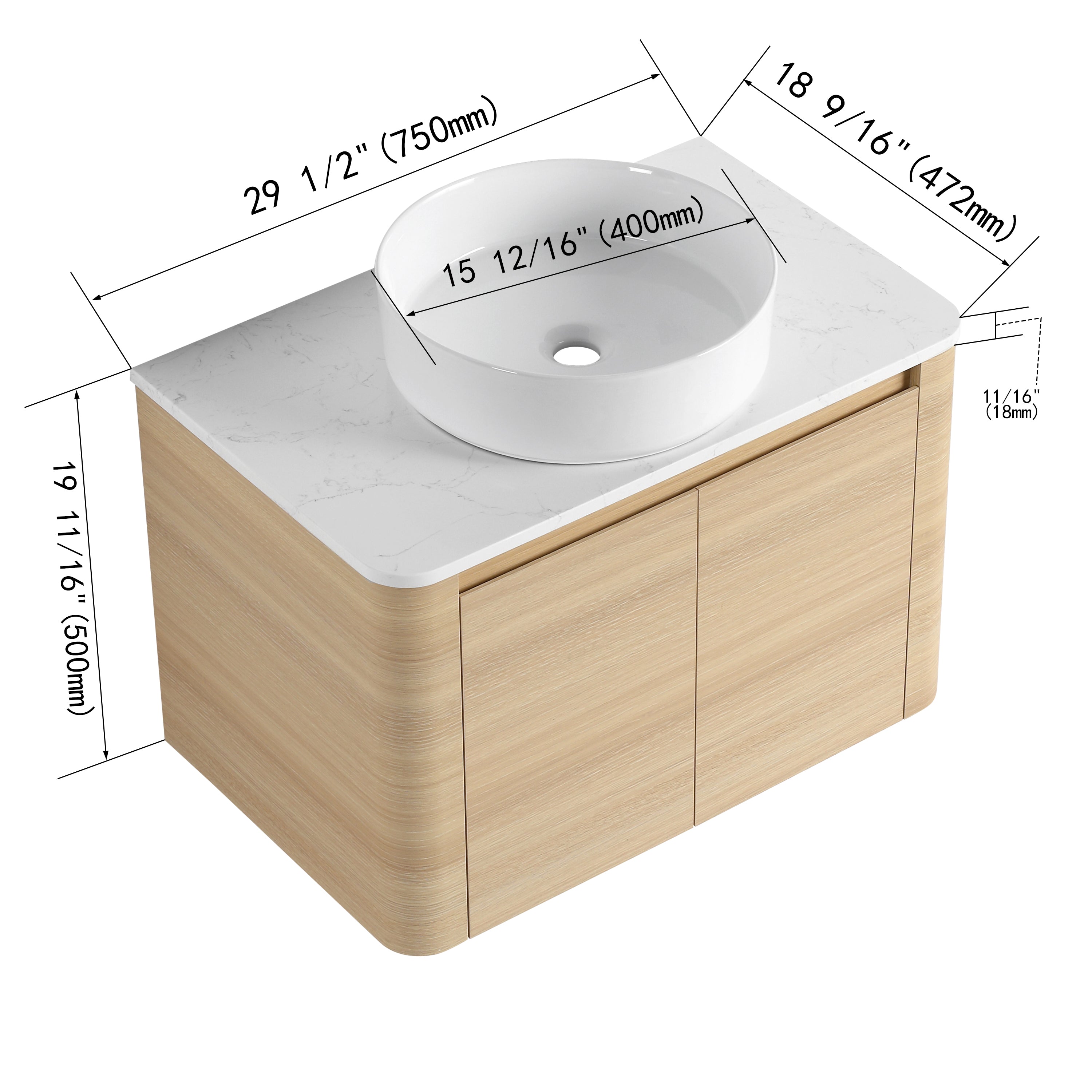 Curvo 30"/42"/54"/72" Floating Vanity (RTA)