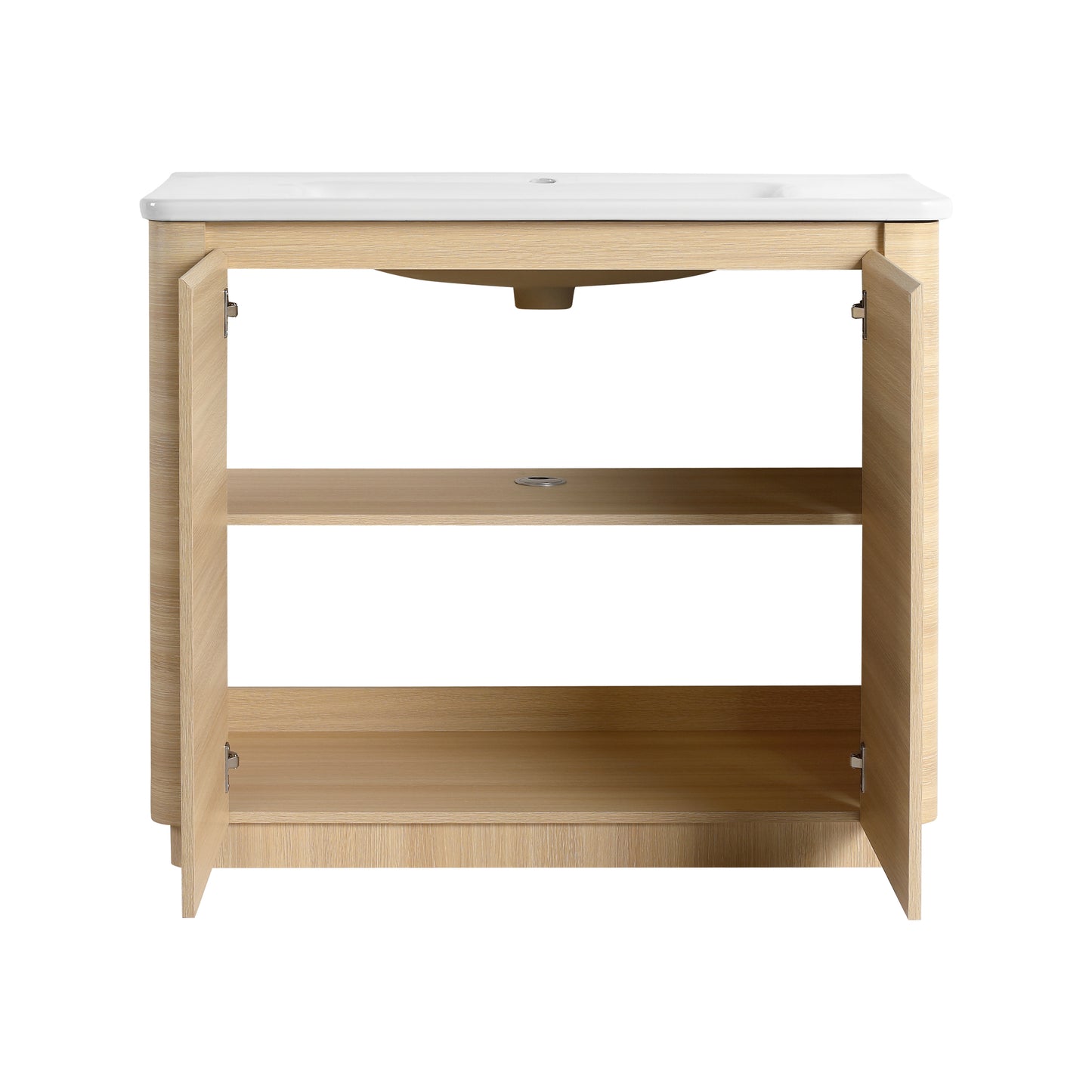Curved Light Oak Freestanding Bathroom Vanity Cabinet