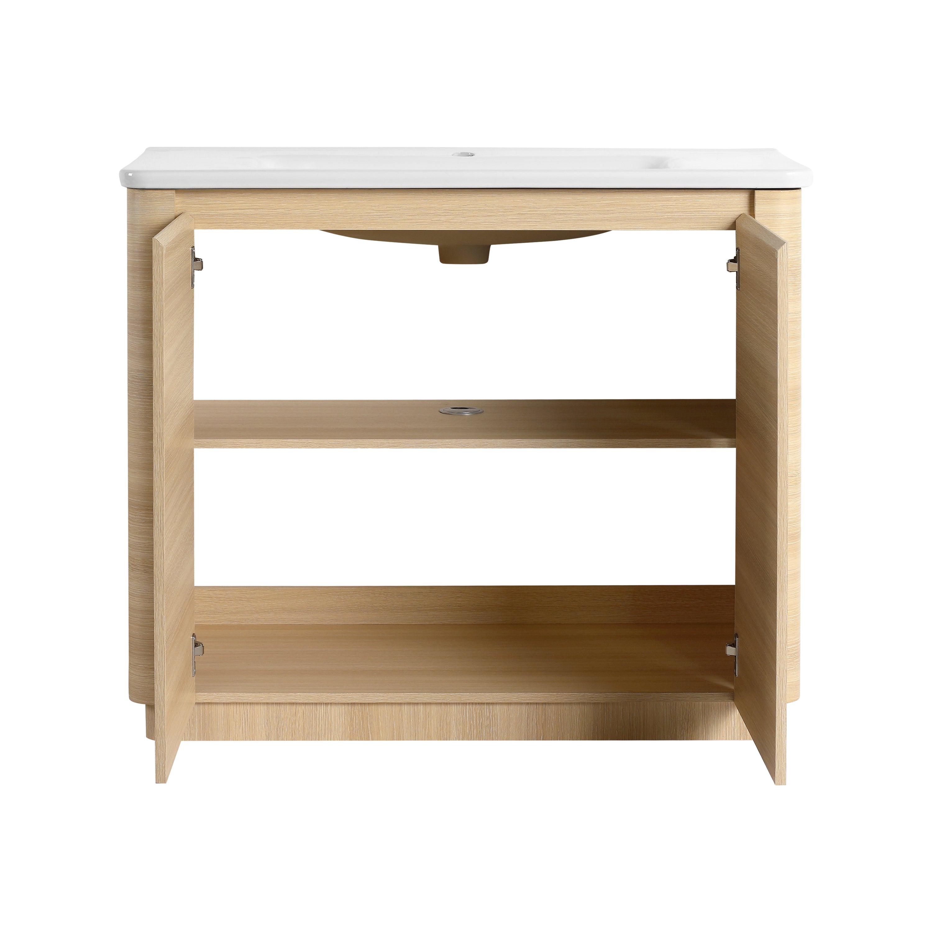 Curved Light Oak Freestanding Bathroom Vanity Cabinet