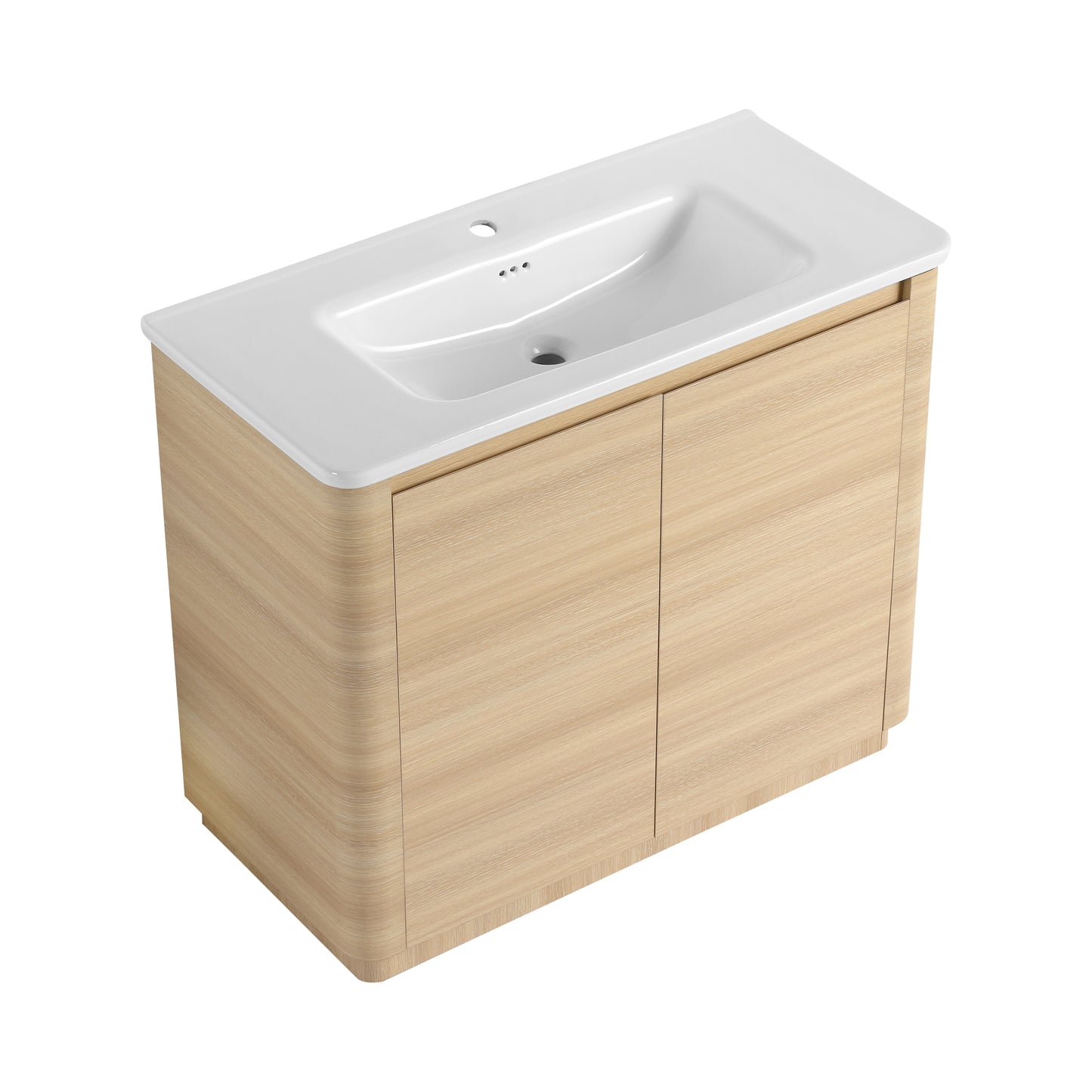 Curved Light Oak Freestanding Bathroom Vanity Cabinet