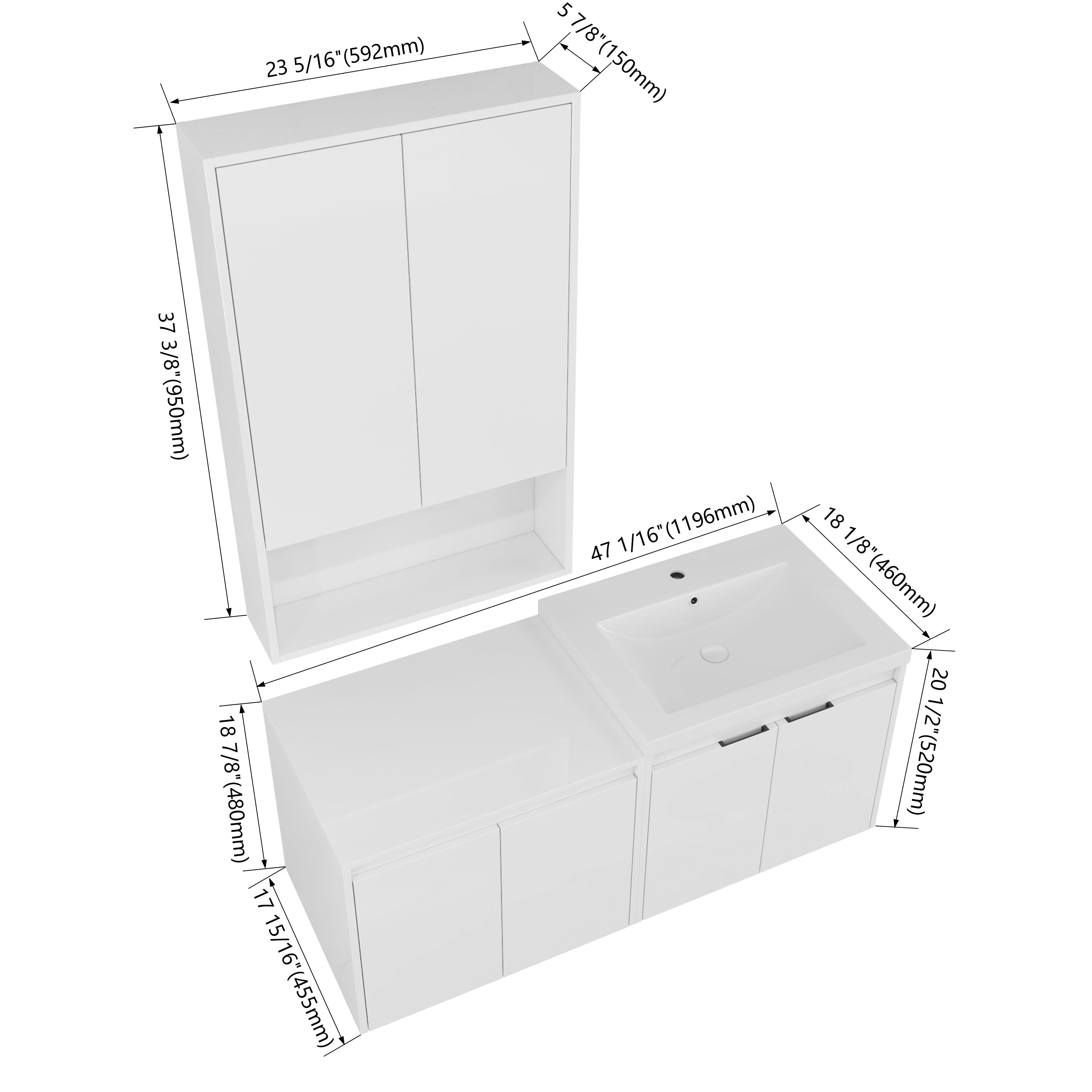 Cube 48" Floating Vanity with Wall Cabinet (RTA)
