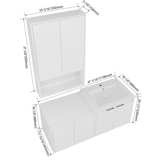 Cube 48" Floating Vanity with Wall Cabinet (RTA)