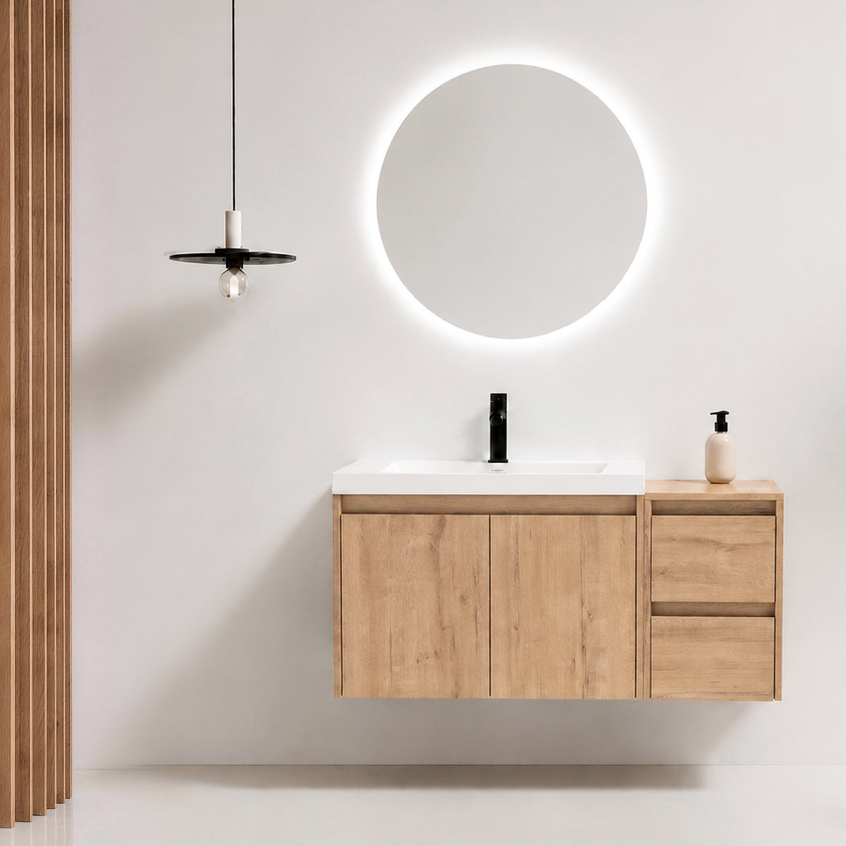 Cube 36" Floating Vanity with Resin Sink and Drawer Side Cabinet (RTA)