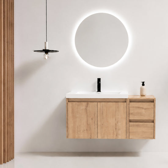 Cube 36" Floating Vanity with Resin Sink and Drawer Side Cabinet (RTA)