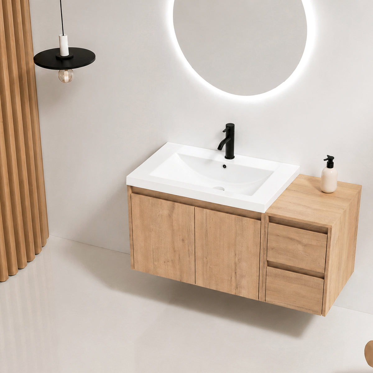 Cube 36" Floating Vanity with Resin Sink and Drawer Side Cabinet (RTA)