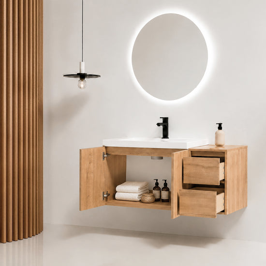 Cube 36" Floating Vanity with Resin Sink and Drawer Side Cabinet (RTA)