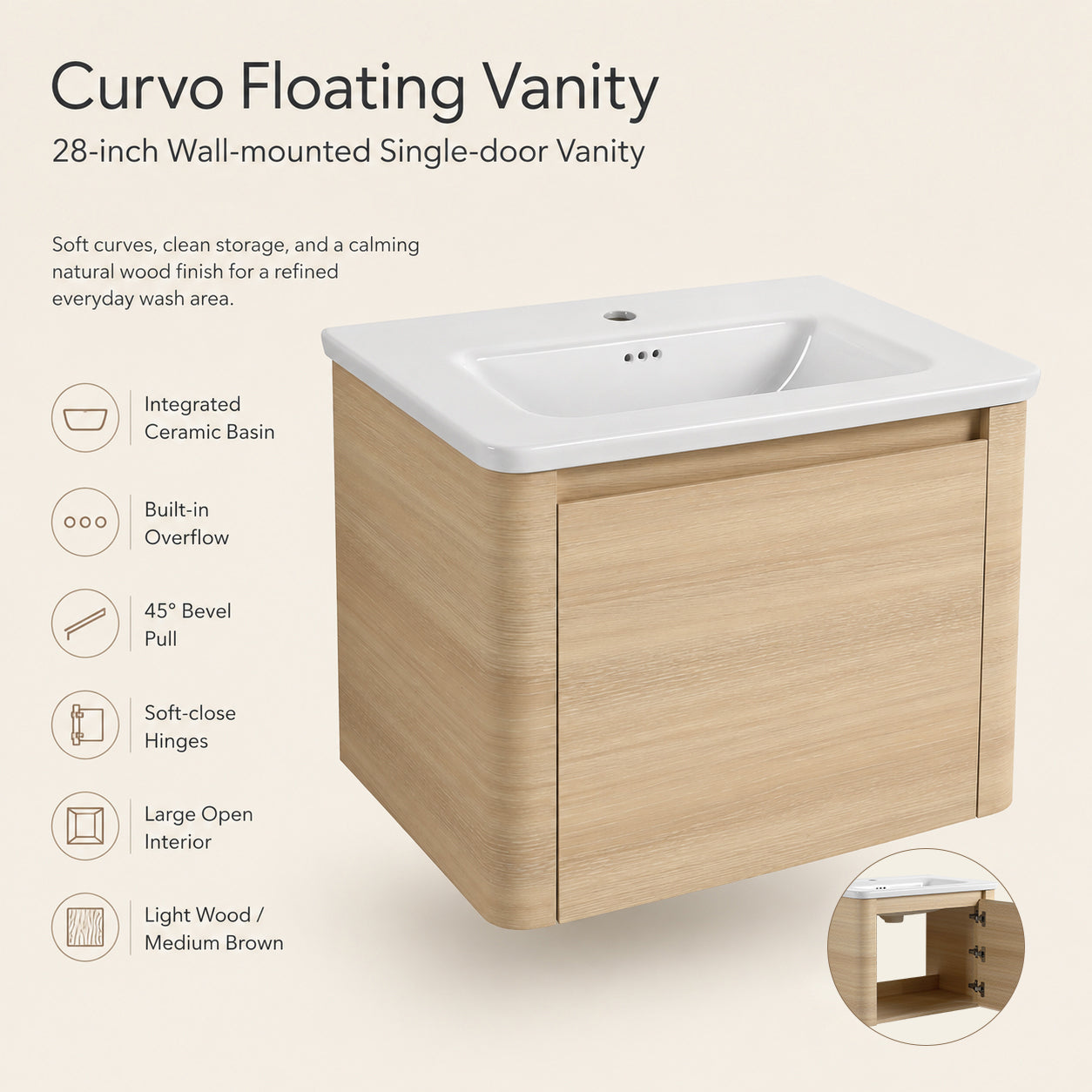 Curvo 24"/28"/36"/40"/60"/68" Floating Vanity (RTA)