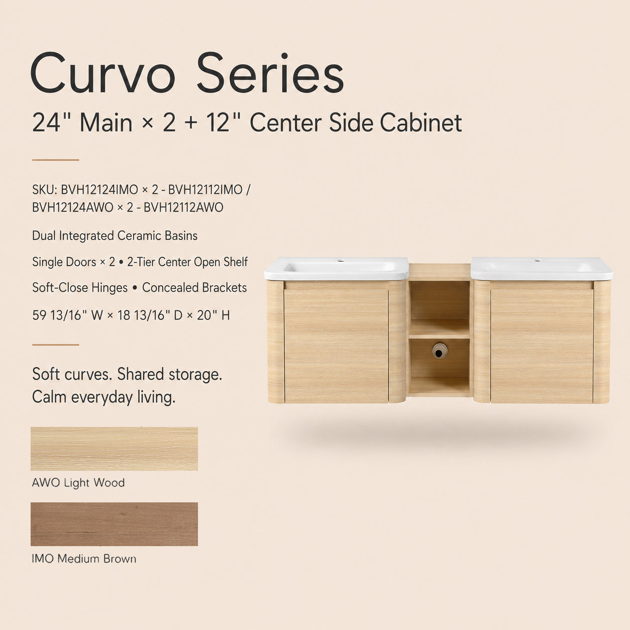 Curvo 24"/28"/36"/40"/60"/68" Floating Vanity (RTA)