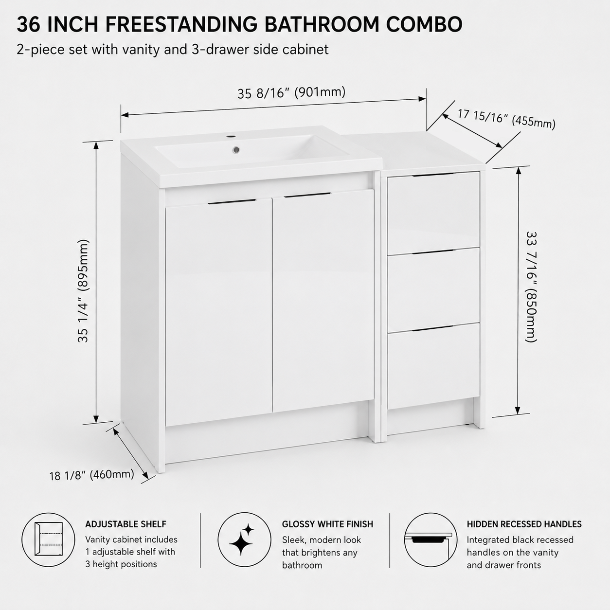 Cube 36" Freestanding Vanity with Doors & Drawers (RTA)