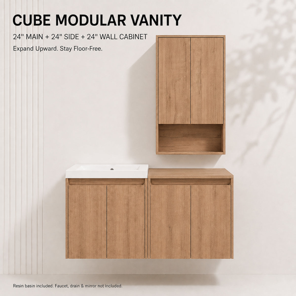 Cube 48" Floating Vanity with Wall Cabinet and Resin Sink (RTA)