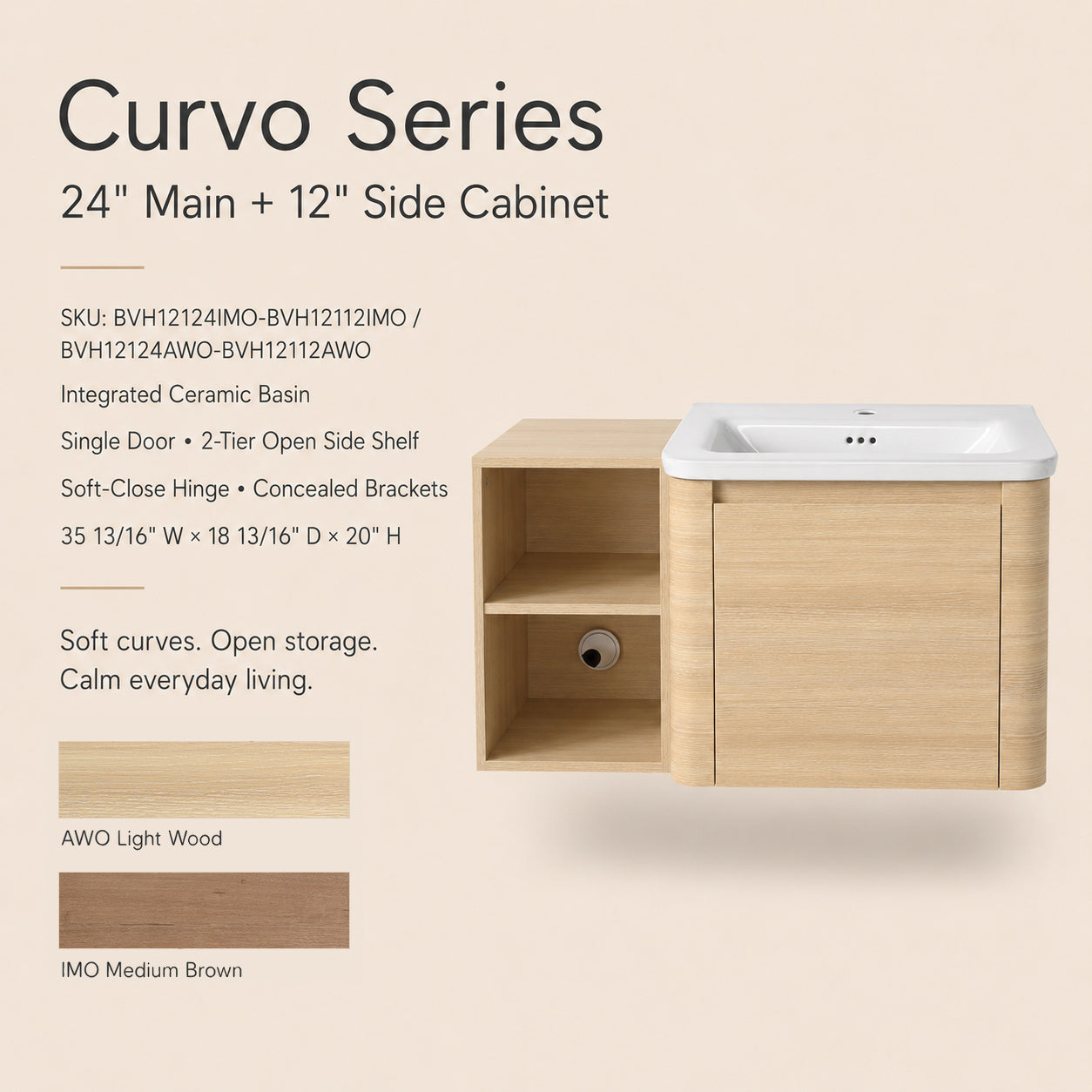 Curvo 24"/28"/36"/40"/60"/68" Floating Vanity (RTA)