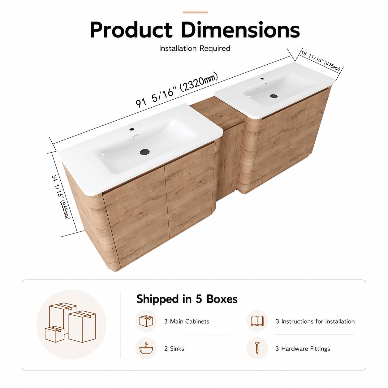 Pebble 92" Freestanding Vanity (RTA)