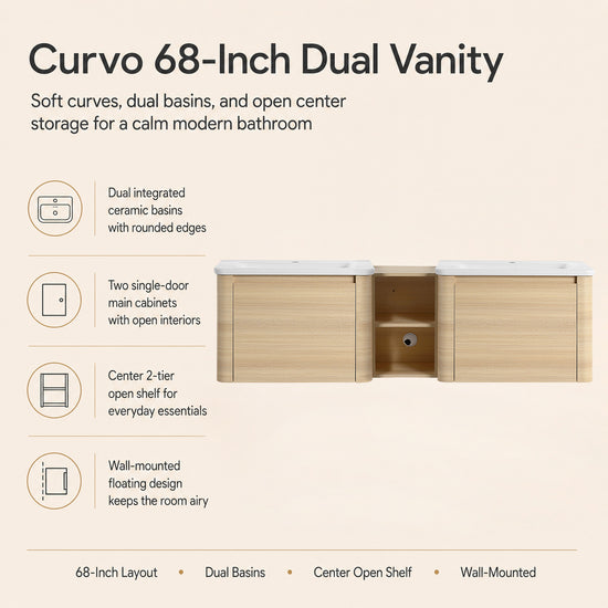 Curvo 24"/28"/36"/40"/60"/68" Floating Vanity (RTA)