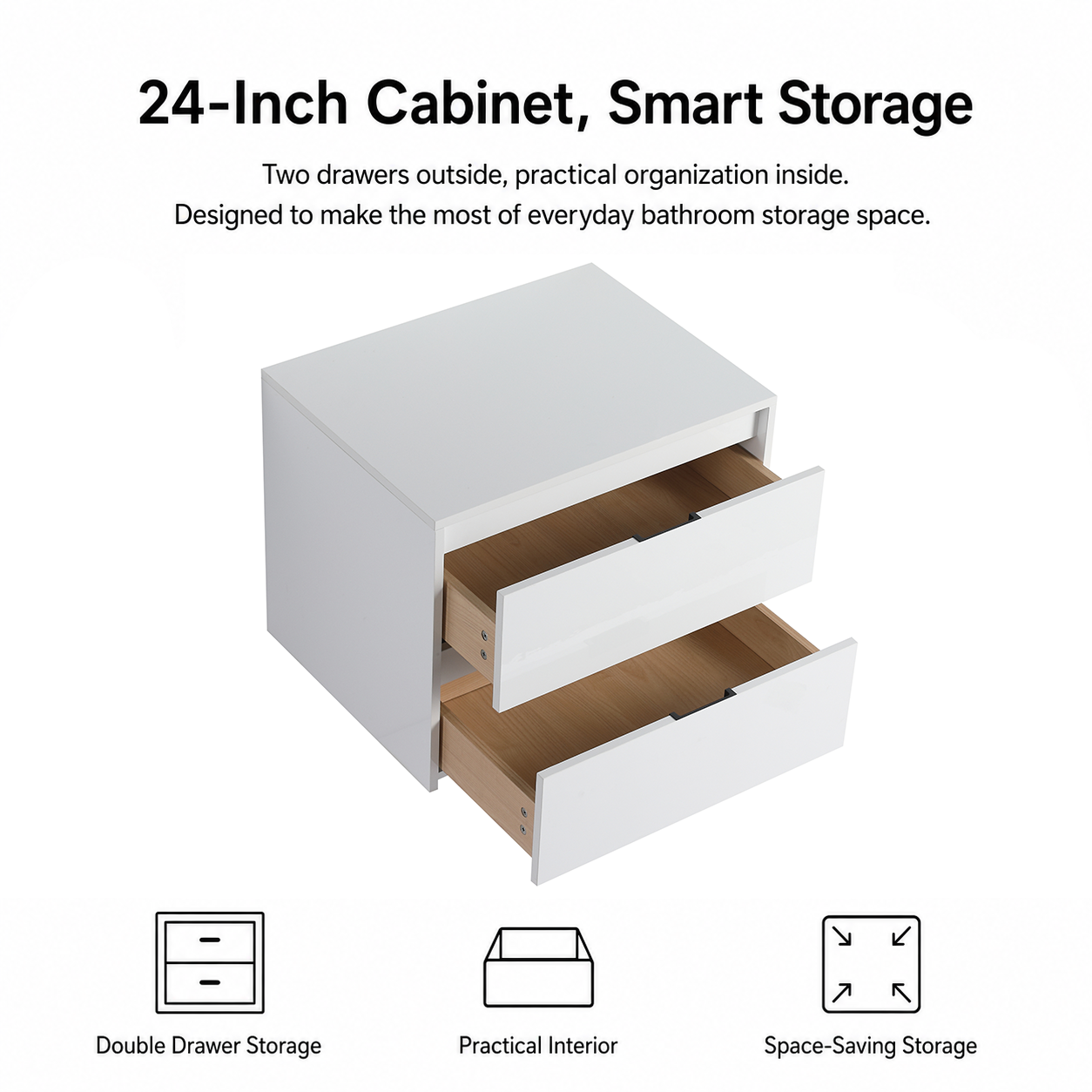 Cube 24" Bathroom Wall Cabinet with Drawers (RTA)