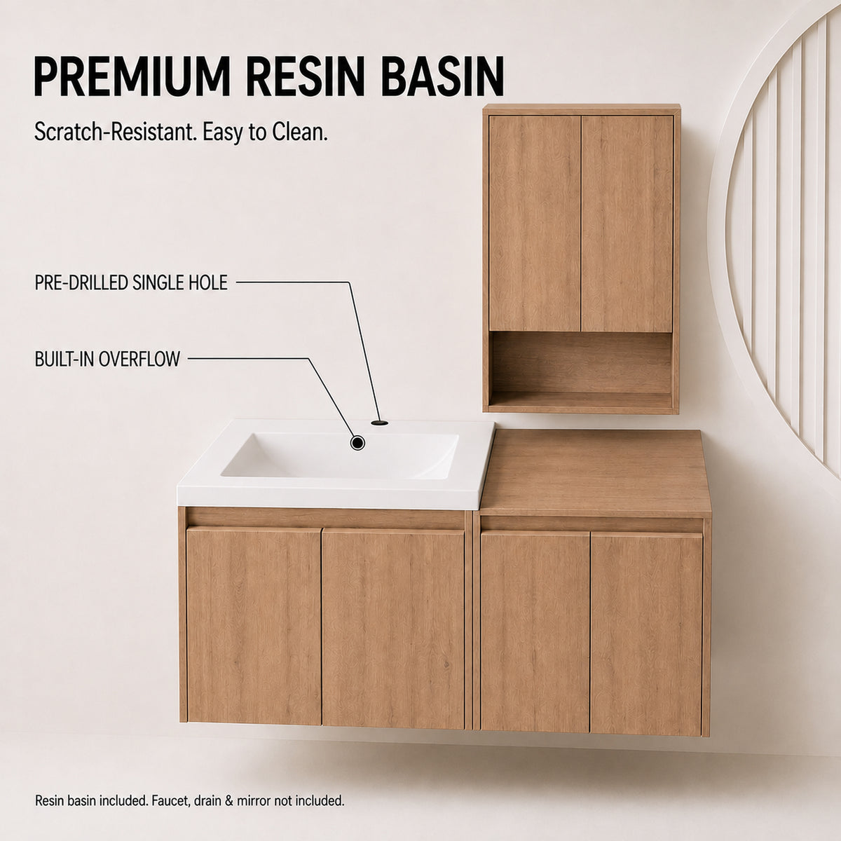 Cube 48" Floating Vanity with Wall Cabinet and Resin Sink (RTA)
