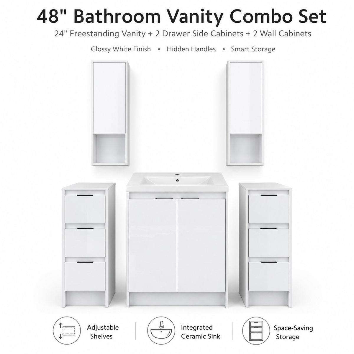 Cube 48" Freestanding Vanity with Wall Cabinets (RTA)