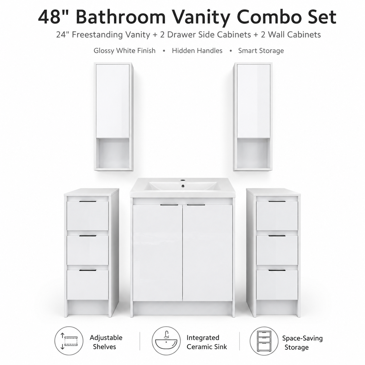 Cube 48" Freestanding Vanity with Wall Cabinets (RTA)