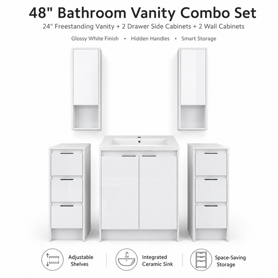 Cube 48" Freestanding Vanity with Wall Cabinets (RTA)