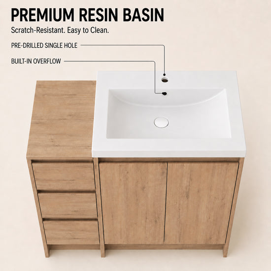 Cube 36" Freestanding Vanity with Resin Sink and Drawer Side Cabinet (RTA)